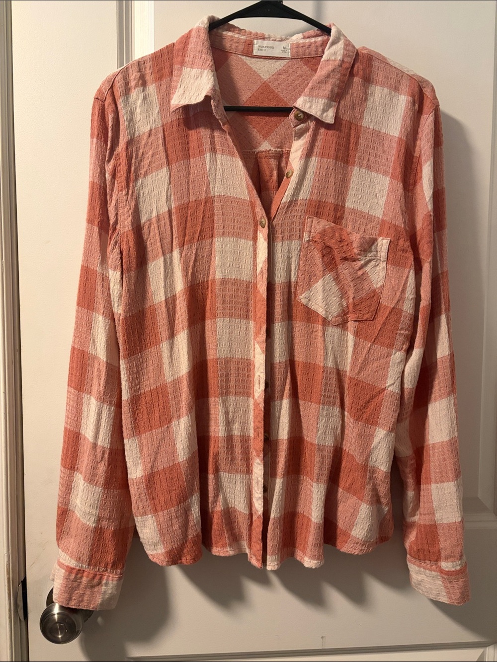 Maurices Coral & Cream Plaid Button-Down Shirt